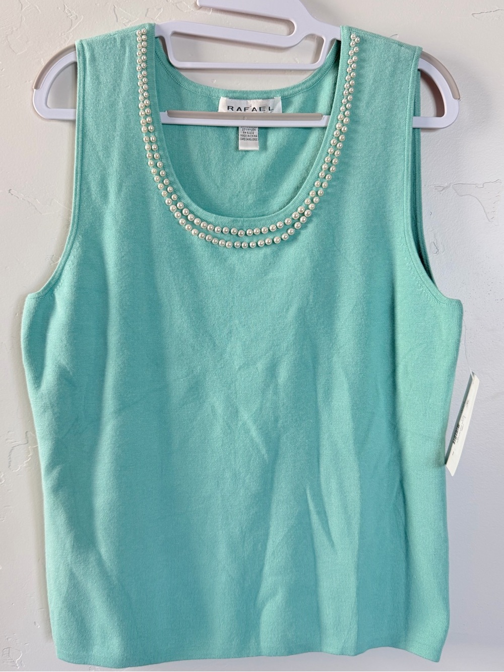 RAFAEL Teal Pearl-Embellished Sleeveless Top Coastal Grandma Knit Top